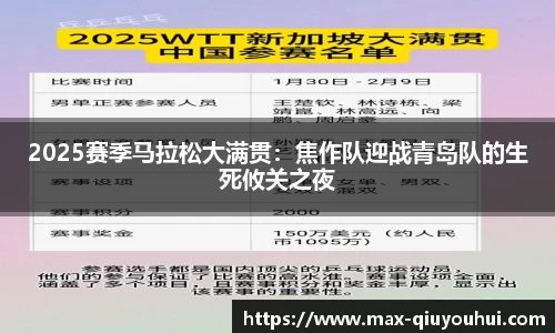 2025赛季马拉松大满贯:焦作队迎战青岛队的生死攸关之夜